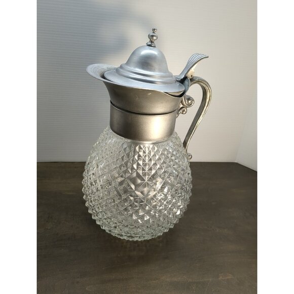 Vntg Italian Glass Pitcher W/ Diamond Presed Glass Pattern 1940s 12.5” T Heavy - Picture 8 of 14